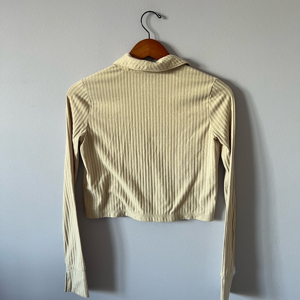 Cream Ribbed Button Down Shirt - Picture 7 of 7